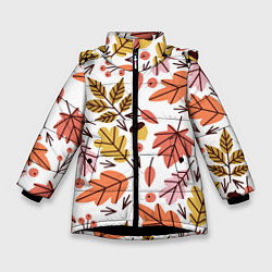 Куртка зимняя для девочки Осенний паттерн - листья, цвет: 3D-черный