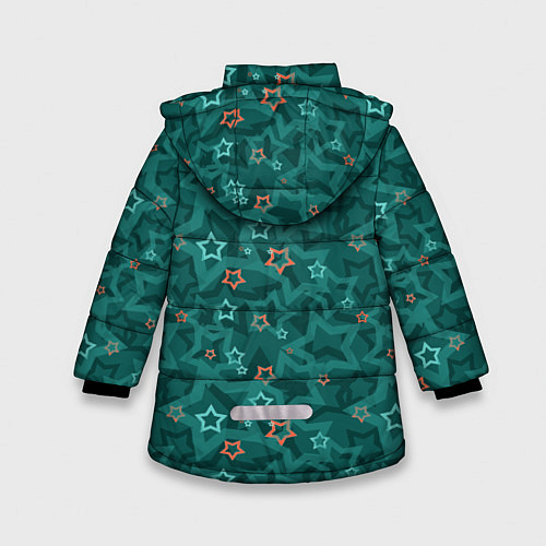 Зимняя куртка для девочки Темный бирюзовый узор со звездами / 3D-Светло-серый – фото 2
