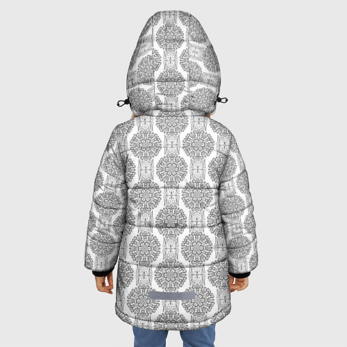 Зимняя куртка для девочки Бело -серый дамасский восточный узор / 3D-Черный – фото 4