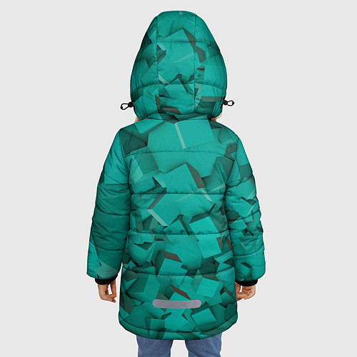 Зимняя куртка для девочки Абстрактные сине-зелёные кубы / 3D-Черный – фото 4