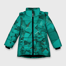 Зимняя куртка для девочки Абстрактные сине-зелёные кубы