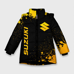 Куртка зимняя для девочки Suzuki - gold gradient: надпись, символ, цвет: 3D-черный