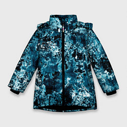 Куртка зимняя для девочки Гранж - абстрактные синие разводы, цвет: 3D-черный
