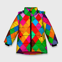 Куртка зимняя для девочки Цветные лоскуты - пэчворк, цвет: 3D-красный