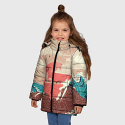 Куртка зимняя для девочки Большие океанские волны и скалистый остров на зака, цвет: 3D-черный — фото 2