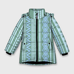 Куртка зимняя для девочки Зелёные и синие абстрактные узоры, цвет: 3D-черный