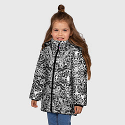 Куртка зимняя для девочки Черно-белый ажурный кружевной узор, цвет: 3D-светло-серый — фото 2