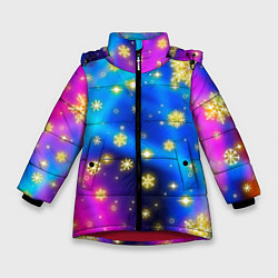 Куртка зимняя для девочки Снежинки и звезды - яркие цвета, цвет: 3D-красный
