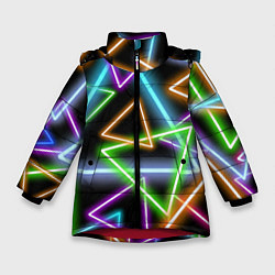 Куртка зимняя для девочки Неоновые треугольники - текстура, цвет: 3D-красный