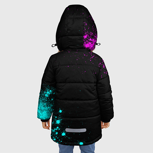Зимняя куртка для девочки Виталий и неоновый герб России: надпись, символ / 3D-Черный – фото 4