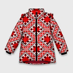 Куртка зимняя для девочки Белорусская вышивка - орнамент, цвет: 3D-красный