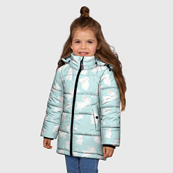 Куртка зимняя для девочки Паттерн из белых зайчиков, цвет: 3D-черный — фото 2