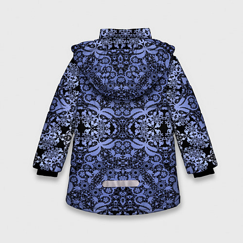 Зимняя куртка для девочки Ажурный модный кружевной синий узор / 3D-Светло-серый – фото 2
