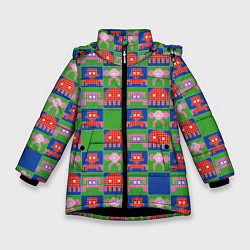 Зимняя куртка для девочки Пиксельный рисунок поп арт