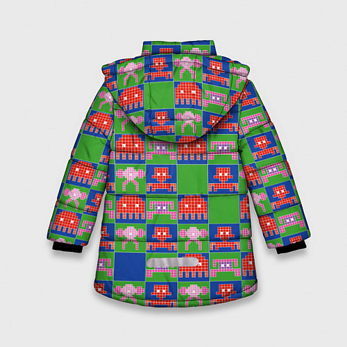 Зимняя куртка для девочки Пиксельный рисунок поп арт / 3D-Светло-серый – фото 2