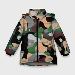 Куртка зимняя для девочки Абстрактная бархатная аппликация, цвет: 3D-светло-серый