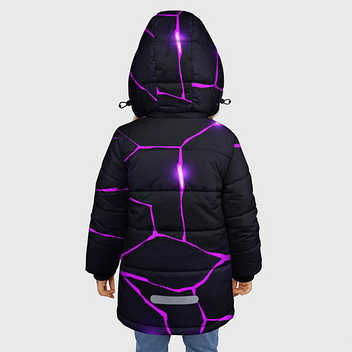 Зимняя куртка для девочки Фиолетовые неоновые трещины / 3D-Черный – фото 4