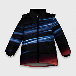 Куртка зимняя для девочки Синие и оранжевые линии во тьме, цвет: 3D-светло-серый