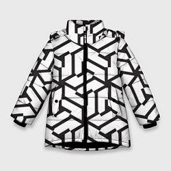 Куртка зимняя для девочки Чёрно-белый бесконечный лабиринт, цвет: 3D-черный