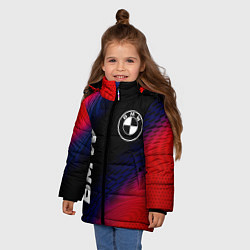 Куртка зимняя для девочки BMW красный карбон, цвет: 3D-черный — фото 2