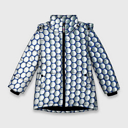 Куртка зимняя для девочки Геометрические бело-синие круги, цвет: 3D-черный