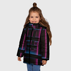 Куртка зимняя для девочки Абстрактные неоновые панели, цвет: 3D-черный — фото 2