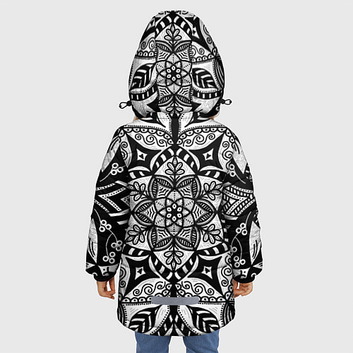 Зимняя куртка для девочки Черно-белая мандала / 3D-Черный – фото 4
