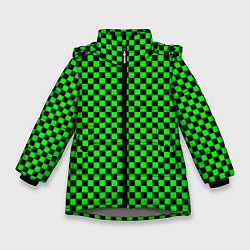 Куртка зимняя для девочки Зелёная шахматка - паттерн, цвет: 3D-светло-серый
