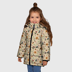 Куртка зимняя для девочки Растения на бежевом фоне, цвет: 3D-черный — фото 2
