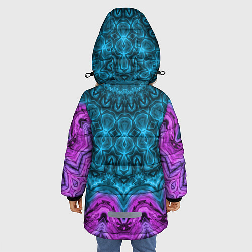 Зимняя куртка для девочки Малиново-синий орнамент калейдоскоп / 3D-Черный – фото 4