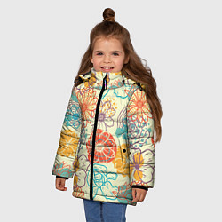 Куртка зимняя для девочки Цветы и геометрические фигуры скетч, цвет: 3D-светло-серый — фото 2