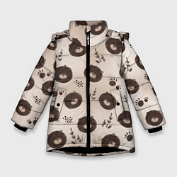Куртка зимняя для девочки Мишка косолапый, цвет: 3D-черный