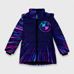 Куртка зимняя для девочки BMW neon speed lines, цвет: 3D-черный