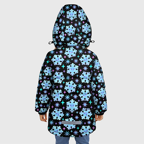 Зимняя куртка для девочки Яркие зимние снежинки с цветными звездами / 3D-Черный – фото 4