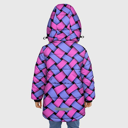 Зимняя куртка для девочки Фиолетово-сиреневая плетёнка - оптическая иллюзия / 3D-Черный – фото 4