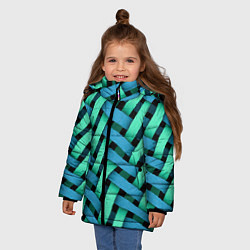 Куртка зимняя для девочки Сине-зелёная плетёнка - оптическая иллюзия, цвет: 3D-светло-серый — фото 2