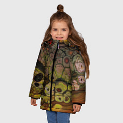 Куртка зимняя для девочки Оранжевые камни, вода и краски, цвет: 3D-черный — фото 2