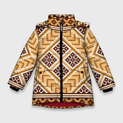 Куртка зимняя для девочки Индейский пиксельный орнамент, цвет: 3D-красный