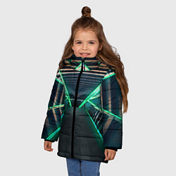Куртка зимняя для девочки Неоновые фонари на космическом коридоре, цвет: 3D-красный — фото 2