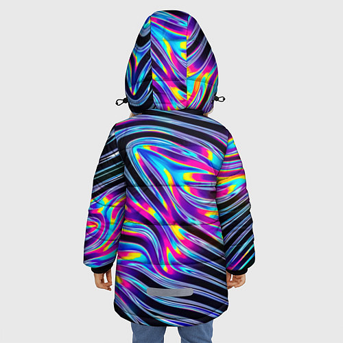 Зимняя куртка для девочки Голографические полосы / 3D-Черный – фото 4