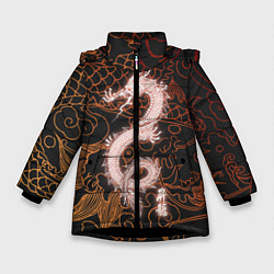 Куртка зимняя для девочки Японский неоновый дракон, цвет: 3D-черный