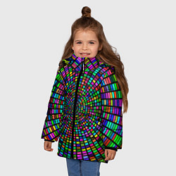 Куртка зимняя для девочки Цветная спираль - оптическая иллюзия, цвет: 3D-светло-серый — фото 2