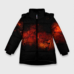 Куртка зимняя для девочки Абстрактные взрывы в космосе и красные звёзды, цвет: 3D-черный