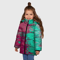 Куртка зимняя для девочки Светло-розовые и зелёные краски растекаются, цвет: 3D-черный — фото 2