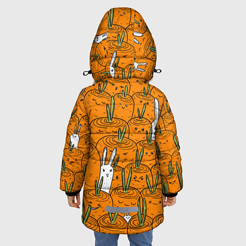Зимняя куртка для девочки Милые кролики в морковном поле / 3D-Черный – фото 4