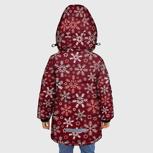 Зимняя куртка для девочки Новогодний узор из снежинок / 3D-Черный – фото 4