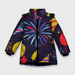 Куртка зимняя для девочки Новогодний фейерверк, цвет: 3D-черный