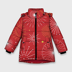Куртка зимняя для девочки Горящие снежинки, цвет: 3D-красный