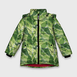Зимняя куртка для девочки Милитари листья крупные