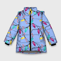 Зимняя куртка для девочки Новогодняя гирлянда голубая